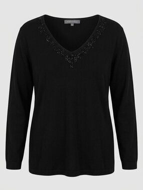 Addition Elle Woman Vneck Beaded V neck Sweater 2X